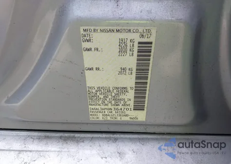 2017 Nissan Altima 2.5 S from USA, damaged, VIN 1N4AL3APXHN364701